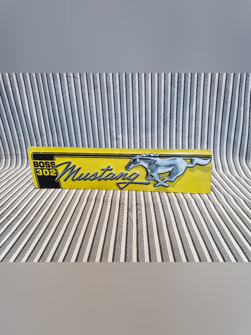 Ford Mustang Boss 302 Embossed Metal Sign 22" Yellow Black Garage Wall Decor